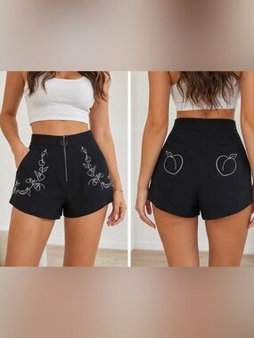 Finders Keepers The Label Black Embroidered High Waist Shorts NWT Size S